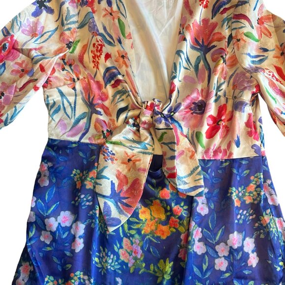 Hope & Ivy Maternity Tie Front Midi Tea Dress Satin Contrast Floral Size 14 NWOT - Picture 5 of 13